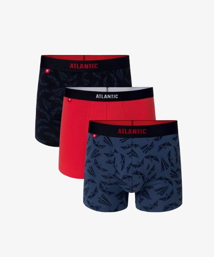 Мужские трусы шорты Atlantic, набор из 3 шт., хлопок, темно-синие + красные + голубые, 3MH-040
