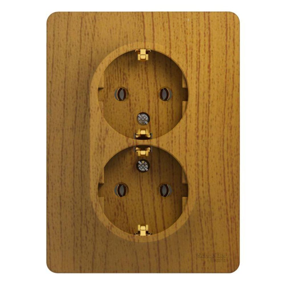 Schneider Electric Glossa Дерево Дуб Розетка 2-местная с заземляющими контактами в сборе с рамкой IP20 скрытая установка GSL000524