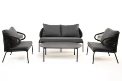 "Милан" лаунж-зона 4-местная плетеная из роупа (веревки), каркас алюминиевый темно-серый, роуп темно-серый