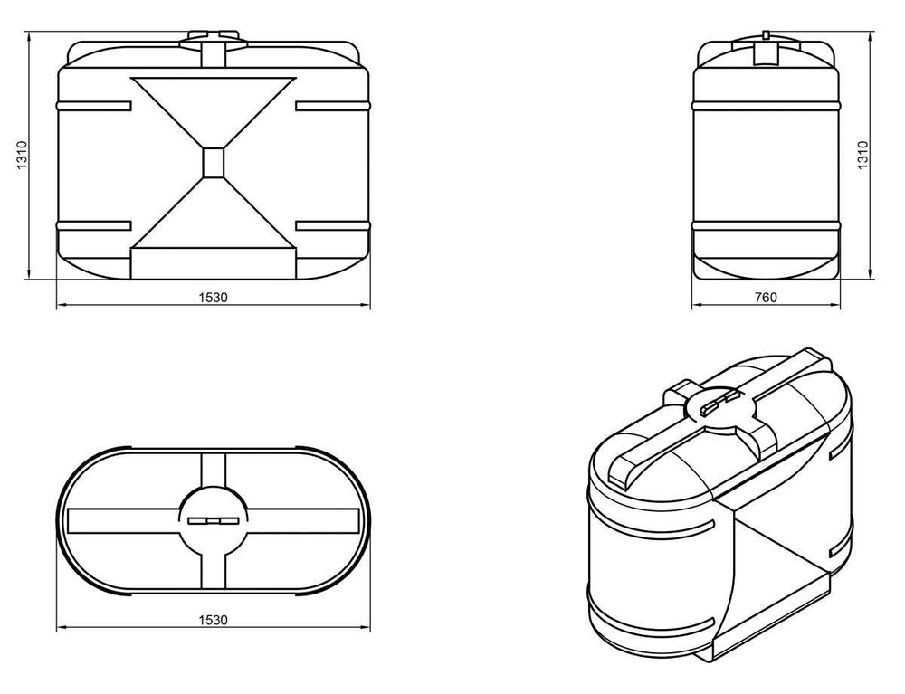 Ёмкость пластиковая пищевая Мультпласт В-1000 1000 л. прямоугольная (153x76x131см;40кг;синий) - арт.555434.3