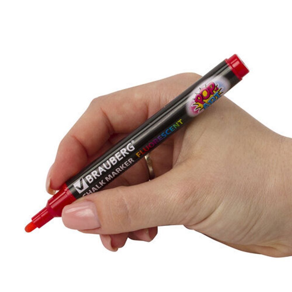 Маркер меловой "POP-ART" КРАСНЫЙ, 3,5 мм, сухостираемый, для гладких поверхностей, BRAUBERG, 151521