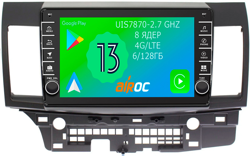 Магнитола для Mitsubishi Lancer X 2007-2016 - Airoc AB-2612 (кнопки и крутилки), Android 13, TS20, 6/128Гб, SIM-слот, CarPlay