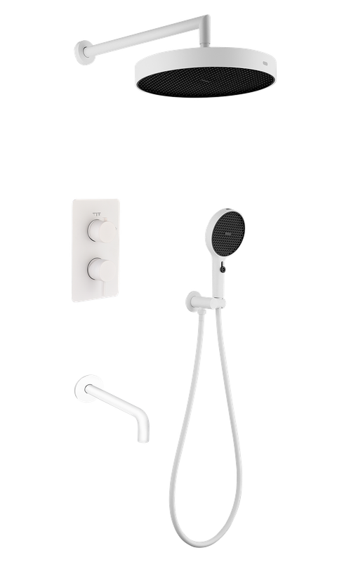 Boheme Комплект для душа CELL, лейка верхняя+ручная, излив, встраиваемый смеситель однорычажный MATT WHITE