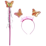 Карнавальный костюм «Волшебная сказка» (юбка, крылья, волшебная палочка, ободок), Фуксия