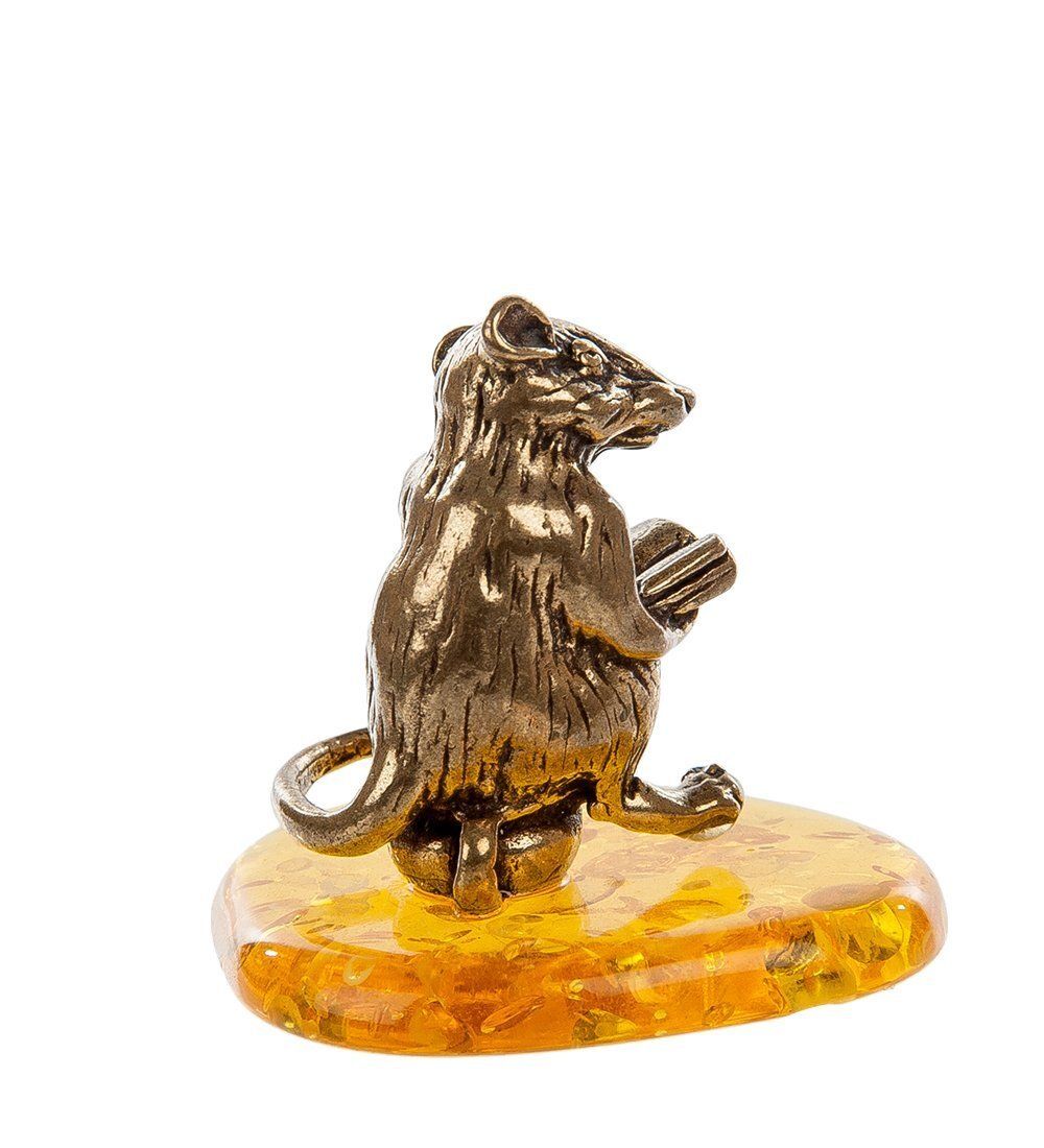 Народные промыслы AM- 458 Фигурка «Мышка на горшке» (латунь, янтарь)