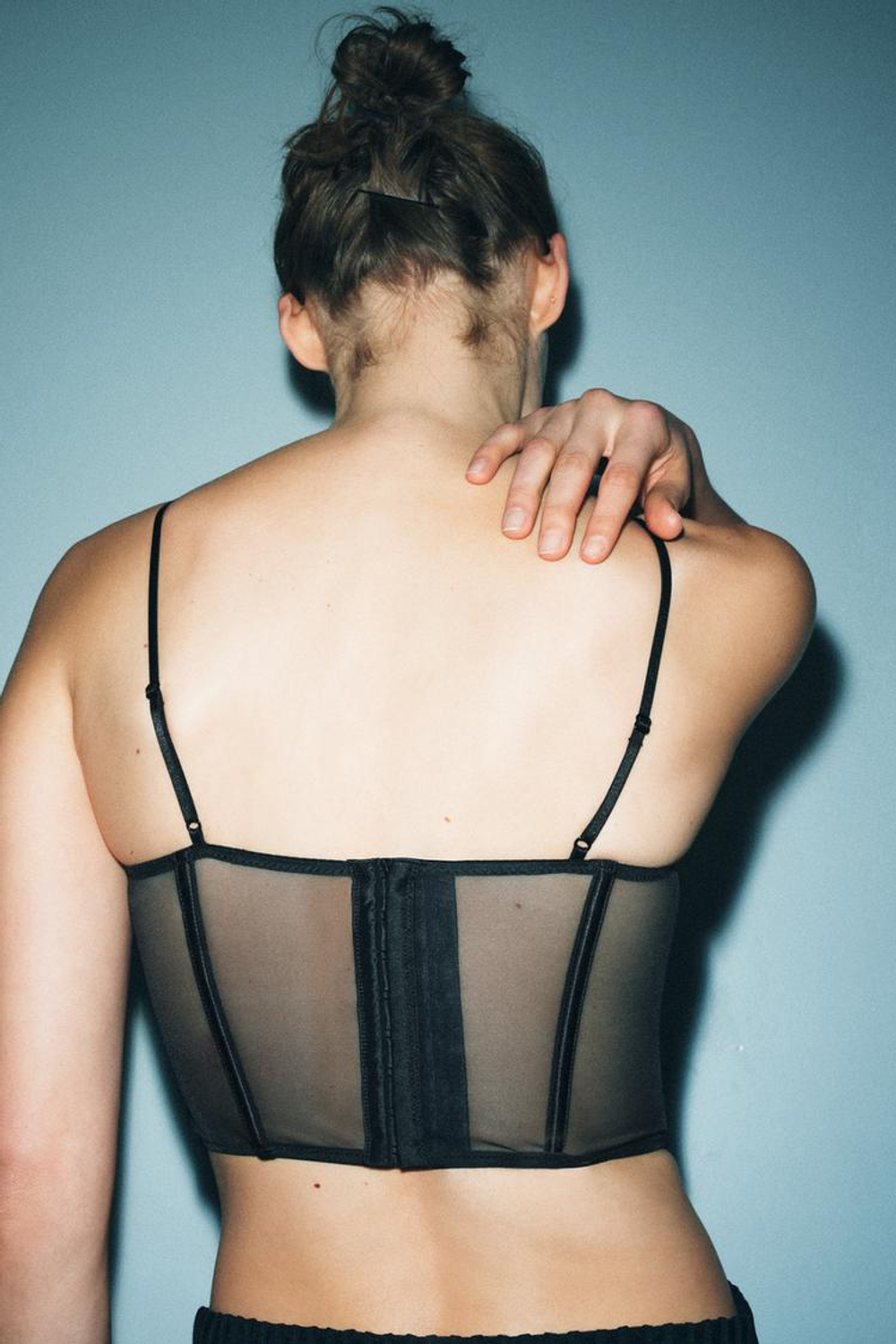 ZARA ТОП-КОРСЕТ НА КОСТОЧКАХ, ЧЕРНЫЙ