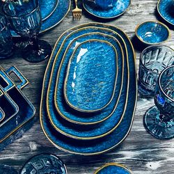 Lenardi 133-304 Овальное блюдо 36х25х4,5см AQUAMARINE в под.уп.(х18)Фарфор