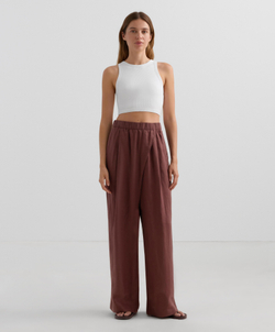 OYSHO Широкие прямые брюки из 100% льна с перекрестным кроем спереди, винный