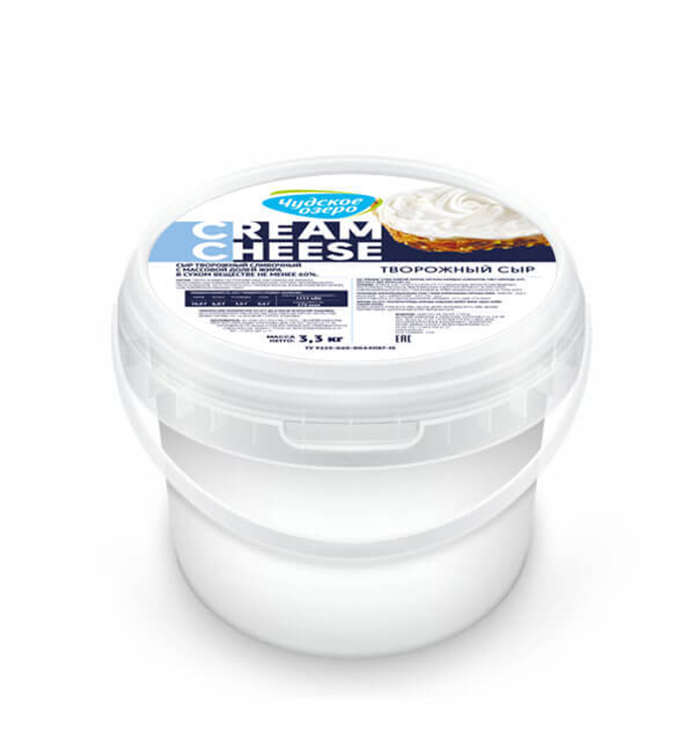 СЫР ТВОРОЖНЫЙ СЛИВОЧНЫЙ CREAM CHEESE “ЧУДСКОЕ ОЗЕРО”, С М.Д.Ж. В СУХОМ ВЕЩЕСТВЕ НЕ МЕНЕЕ 60%  3,3 кг