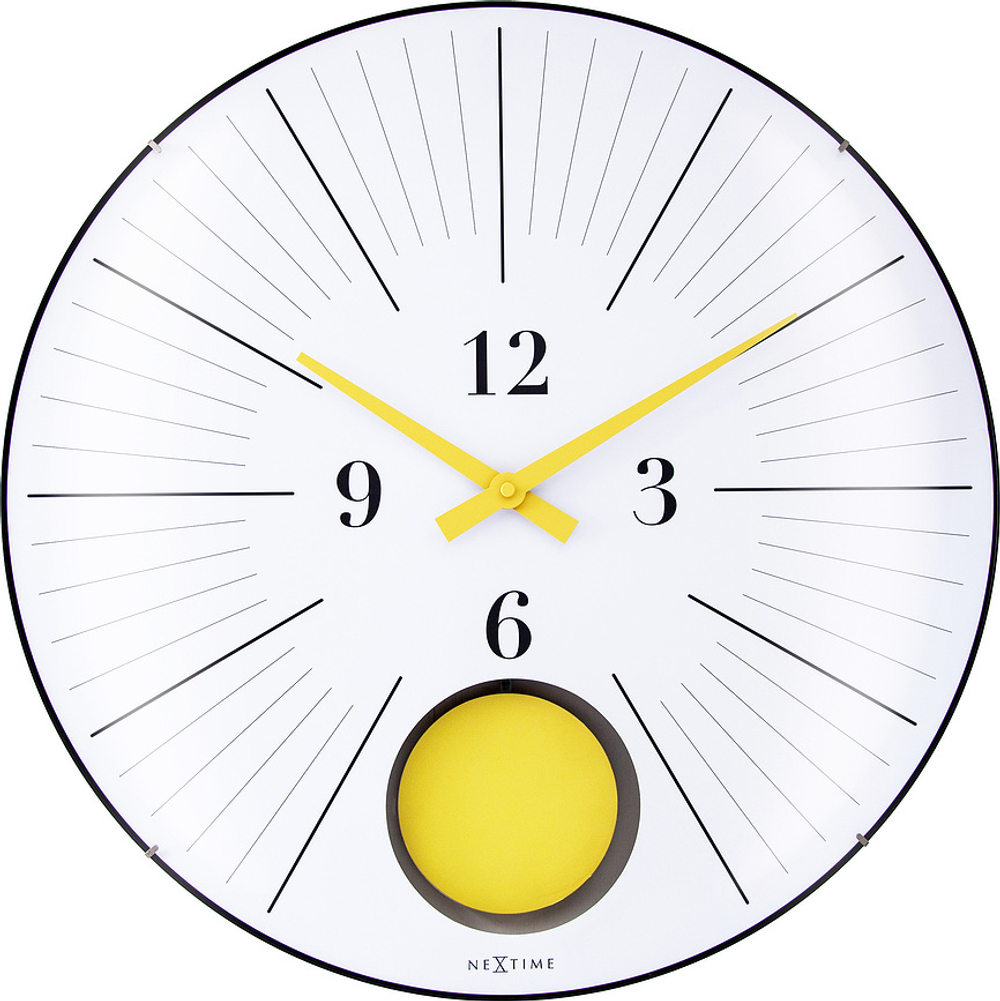 Настенные часы NeXtime Duomo 50 Pendulum, стекло, 50 см, жёлтые