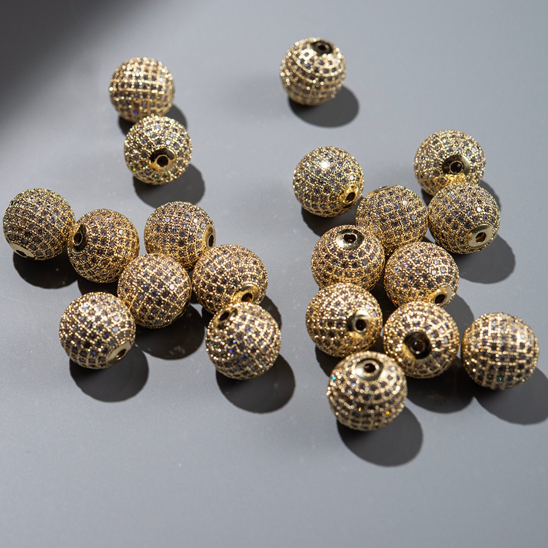 Бусина с прозрачными фианитами, 13,5мм, позолота