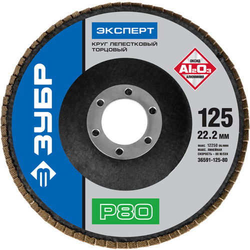 Круг лепестковый торцевой, 125х22,2мм, тип КЛТ 1, ЗУБР P80