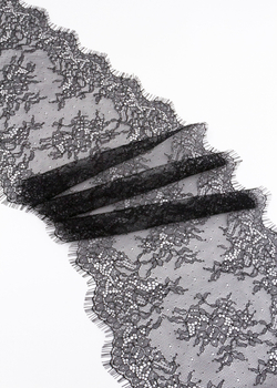 Кружево шантильи черное неэластичное ширина 22 см купон 2.9 м