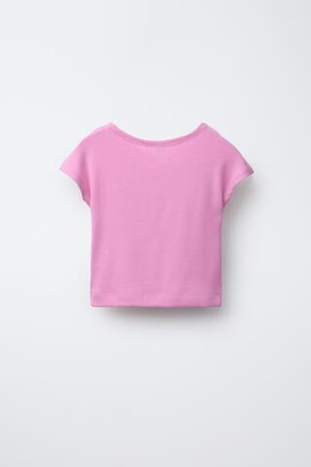 ZARA ФУТБОЛКА ИЗ ХЛОПКА И МОДАЛА, РОЗОВЫЙ