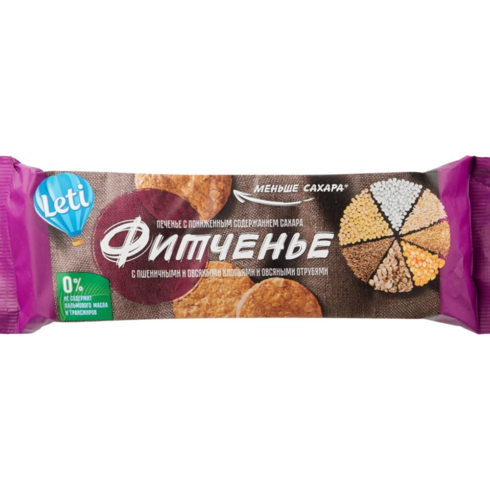 Печенье Фитченье Leti с пшеничными и овсяными хлопьями и овсяными отрубями 150 гр