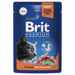 BRIT Premium Пауч для взрослых стерилизованных кошек с лососем в соусе 0,085 кг