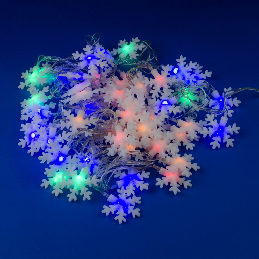 ULD-S0500-050/DTA MULTI IP20 SNOWFLAKES-3 Гирлянда светодиодная «Снежинки-3», 5м. 50 светодиодов. Разноцветный свет. Провод прозрачный. ТМ Uniel