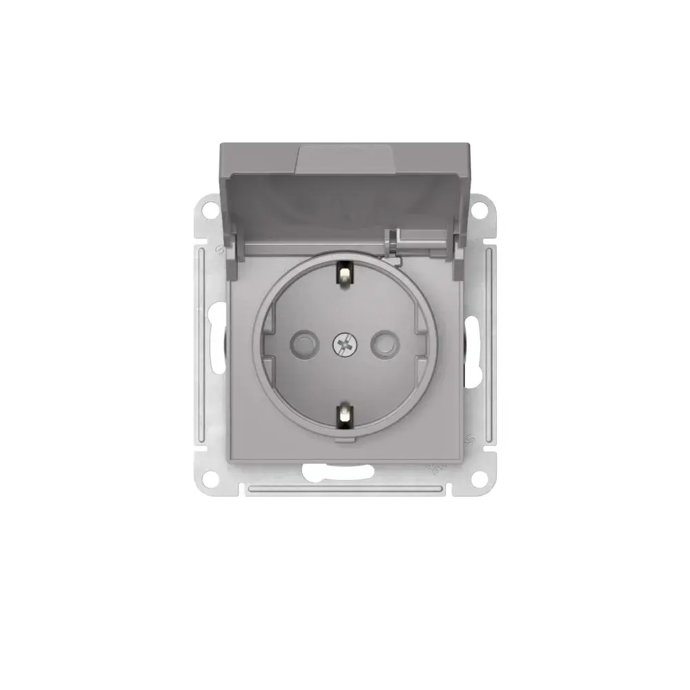 ATLASDESIGN РОЗЕТКА с заземлением со шторками с крышкой,16А,IP20, мех.,быстрозажим. клем., АЛЮМИНИЙ