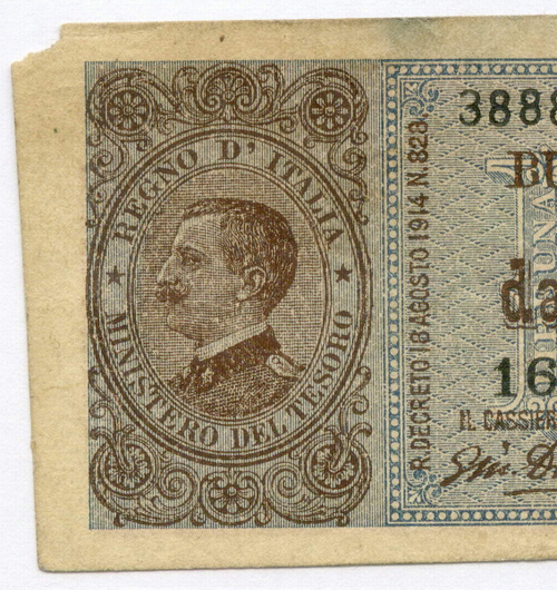 Банкнота Италия 1 лира 1914 год 169 388847. VF