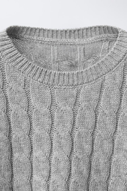 ZARA СВИТЕР С УЗОРОМ «КОСЫ», СЕРО-КОРИЧНЕВЫЙ