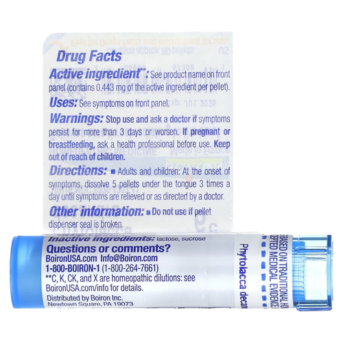 Boiron, Phytolacca Decandra, 6C, облегчение боли в горле, прибл. 80 гранул