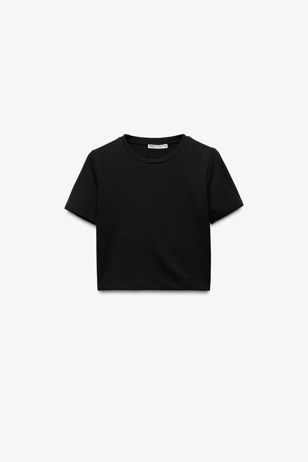 ZARA УКОРОЧЕННАЯ ФУТБОЛКА ИЗ ЭЛАСТИЧНОЙ ТКАНИ, ЧЕРНЫЙ