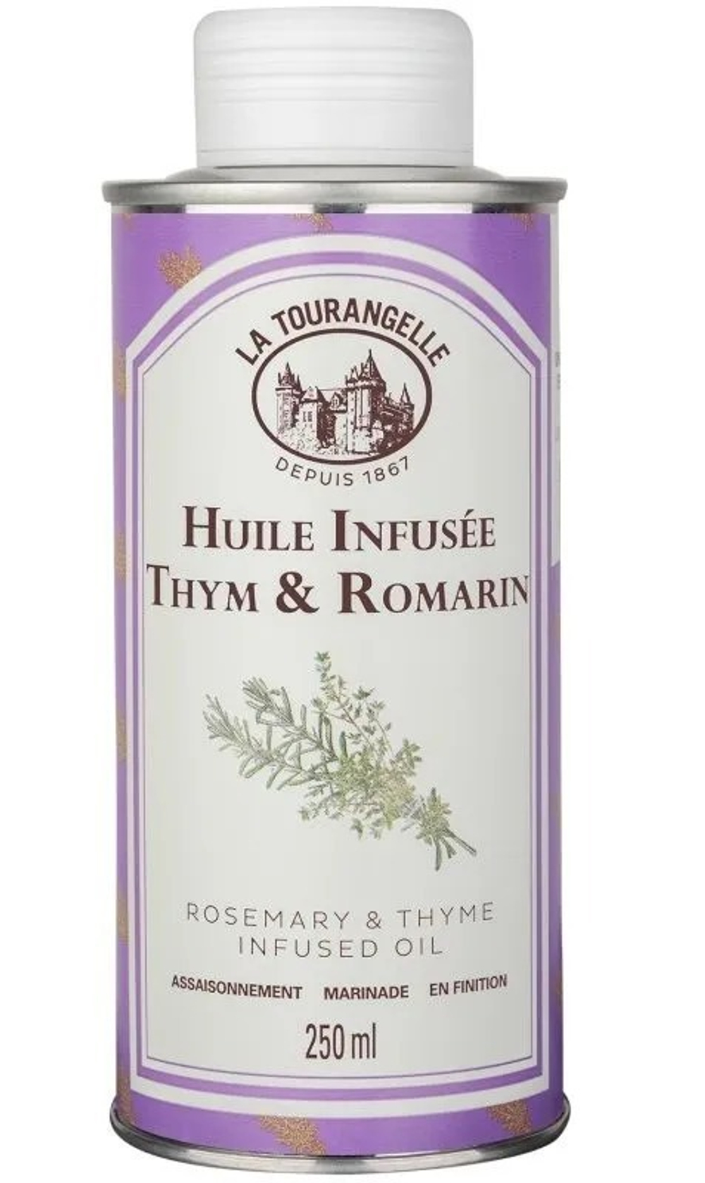Масло подсолнечное с экстрактом тимьяна и розмарина, 250 мл, La Tourangelle, Thyme and Rosemary Infused Oil
