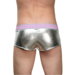 Мужские серебристые трусы-боксеры с широкой резинкой в полоску (Размер: S-M) (Цвет: серебристый)