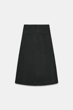 ZARA ЮБКА МИДИ АСИММЕТРИЧНОГО КРОЯ, ЛИНЯЛЫЙ ЧЕРНЫЙ