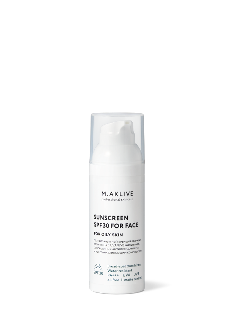 M.AKLIVE Солнцезащитный крем SPF30 для жирной кожи лица 50 мл
