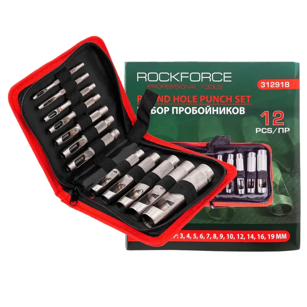 Набор пробойников 12пр. (3-10,12,14,16,19мм),в сумке RockForce##Rock FORCE RF-31291B