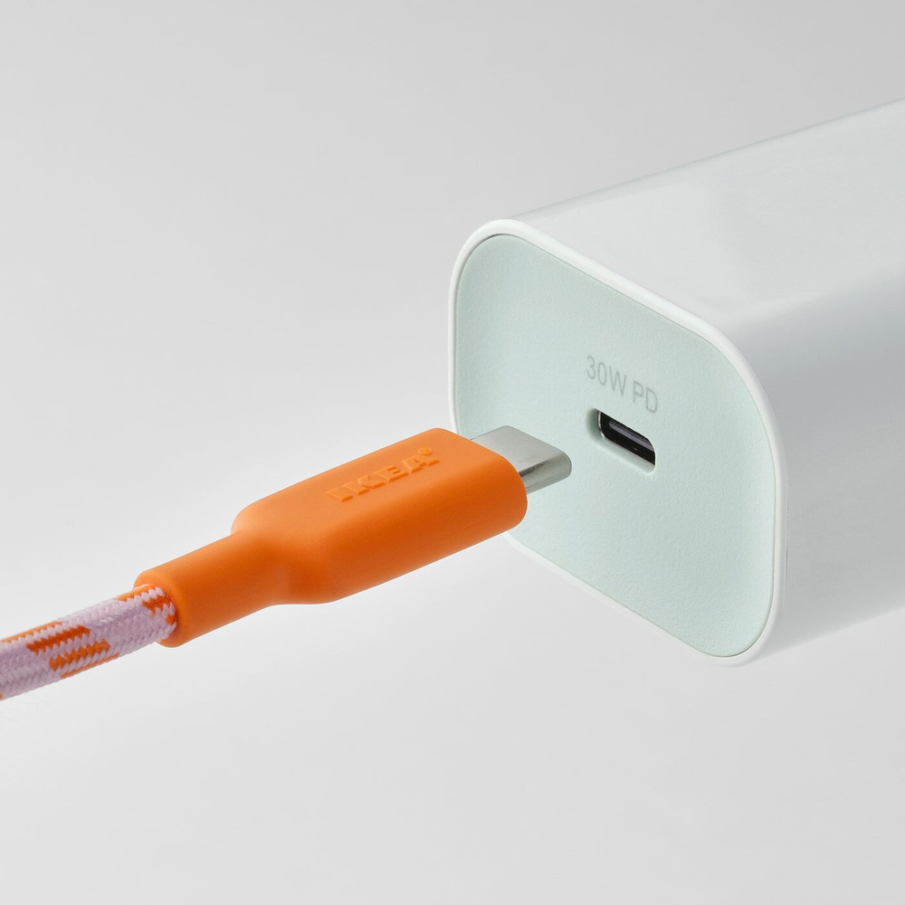 IKEA LILLHULT  (ИКЕА ЛИЛЛХУЛТ)  -  USB-C - USB-C, оранжевый/розовый, 1,5 м