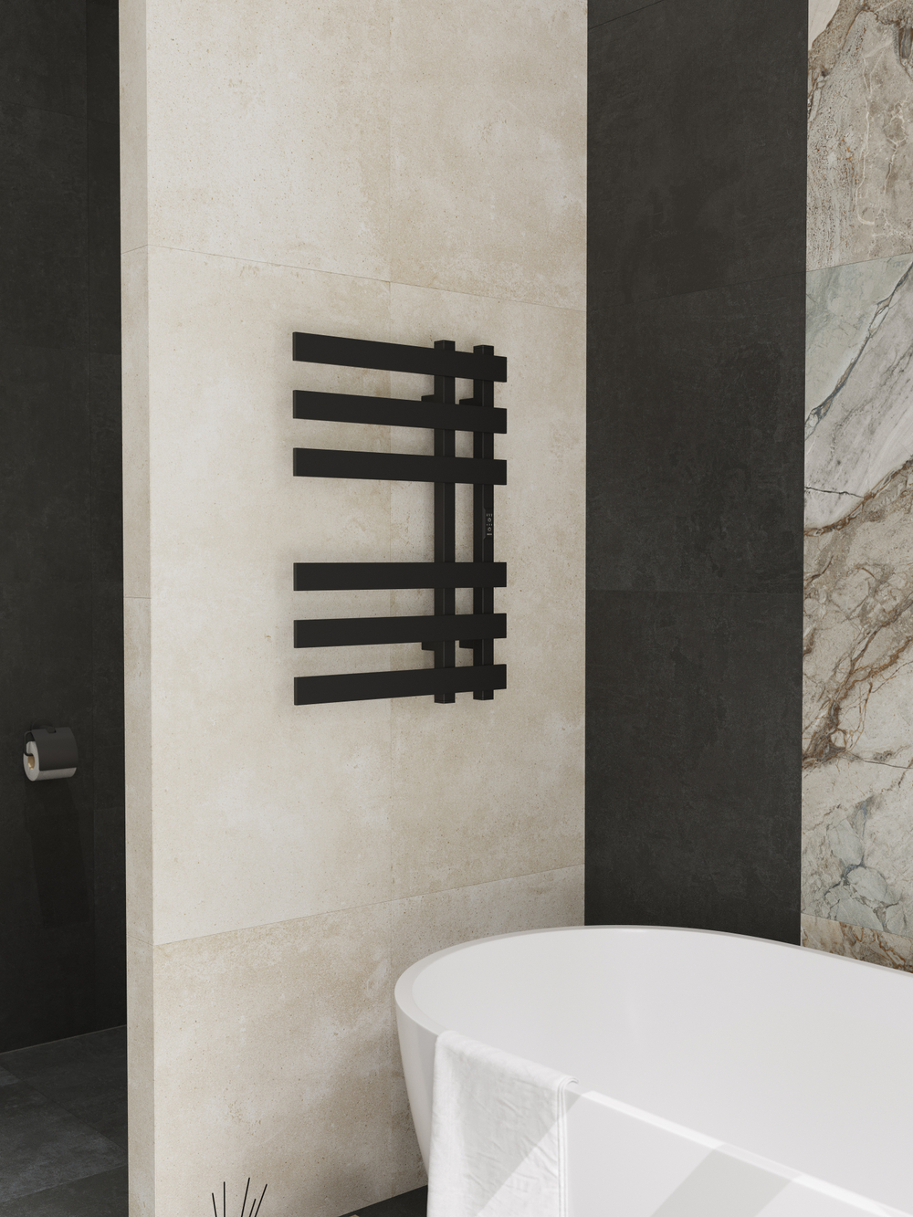 Полотенцесушитель электрический EWRIKA Медея LX 70x50 см, подключение справа, слева, матовый черный, лесенка, из стали