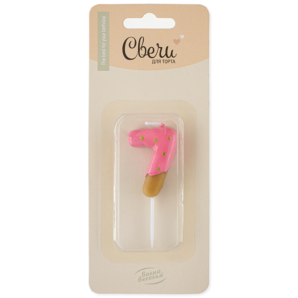 Свечи-цифры «Пончик в розовой глазури» 7 см, 1 шт.