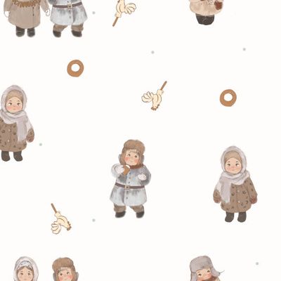 Дети зимой на бежевом