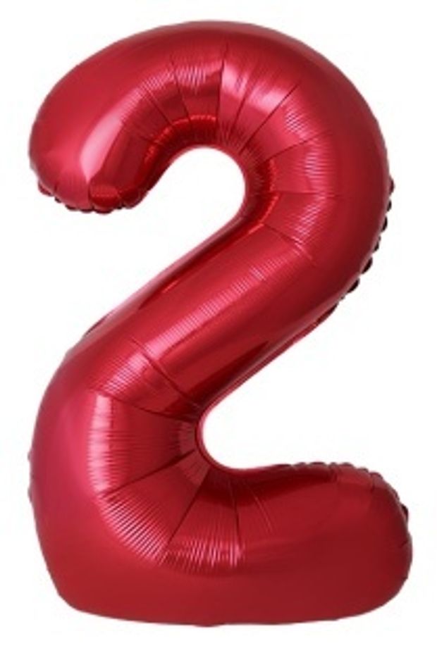 F Шар (40''/102 см) Цифра, 2 Slim, Красный, Металлик, 1 шт. в уп.(БГ-60)