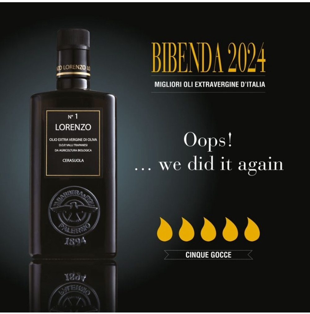 Оливковое масло BARBERA Lorenzo №1 ORGANIC (Bio), D.O.P. "Valli Trapanesi" Extra Virgin. 500 мл, Италия, Сицилия