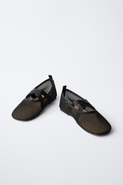 ZARA БАЛЕТКИ ИЗ СЕТЧАТОЙ ТКАНИ, ЧЕРНЫЙ