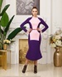 03-02-21 FW Трикотажное платье с контрастными вставками, фиолетовый, розовый XL