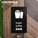 Табличка Буфет, информационная и мультиязычная (русский, английский, китайский), серия GLOBAL, 25х15 см, Айдентика Технолоджи