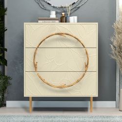 Комод Арт Колор leaves Стайл Голд с 3 ящиками Серый шелк