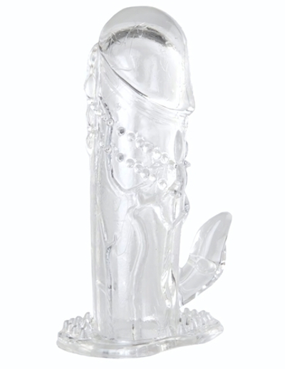 Прозрачная гелевая насадка с клиторальным отростком - 13 см. (Цвет: прозрачный)