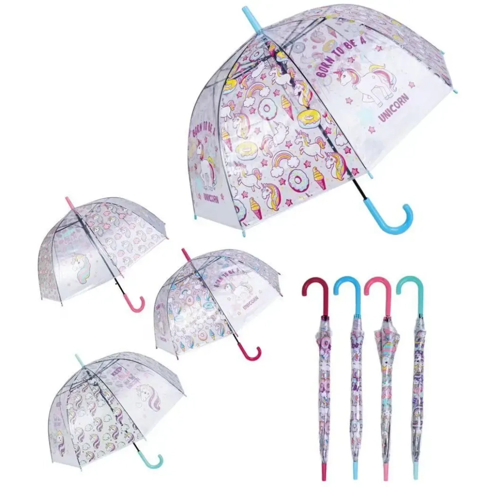 Зонт-трость женский купол «Единорог» микс 4 цвета, 8 спиц, d-82см, длина в слож. виде 82см