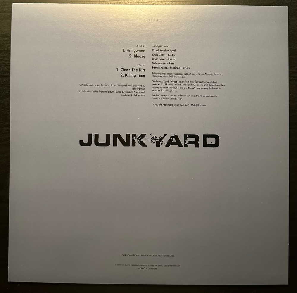 Junkyard - Hollywood (Англия 1989г.) 12", 45 RPM