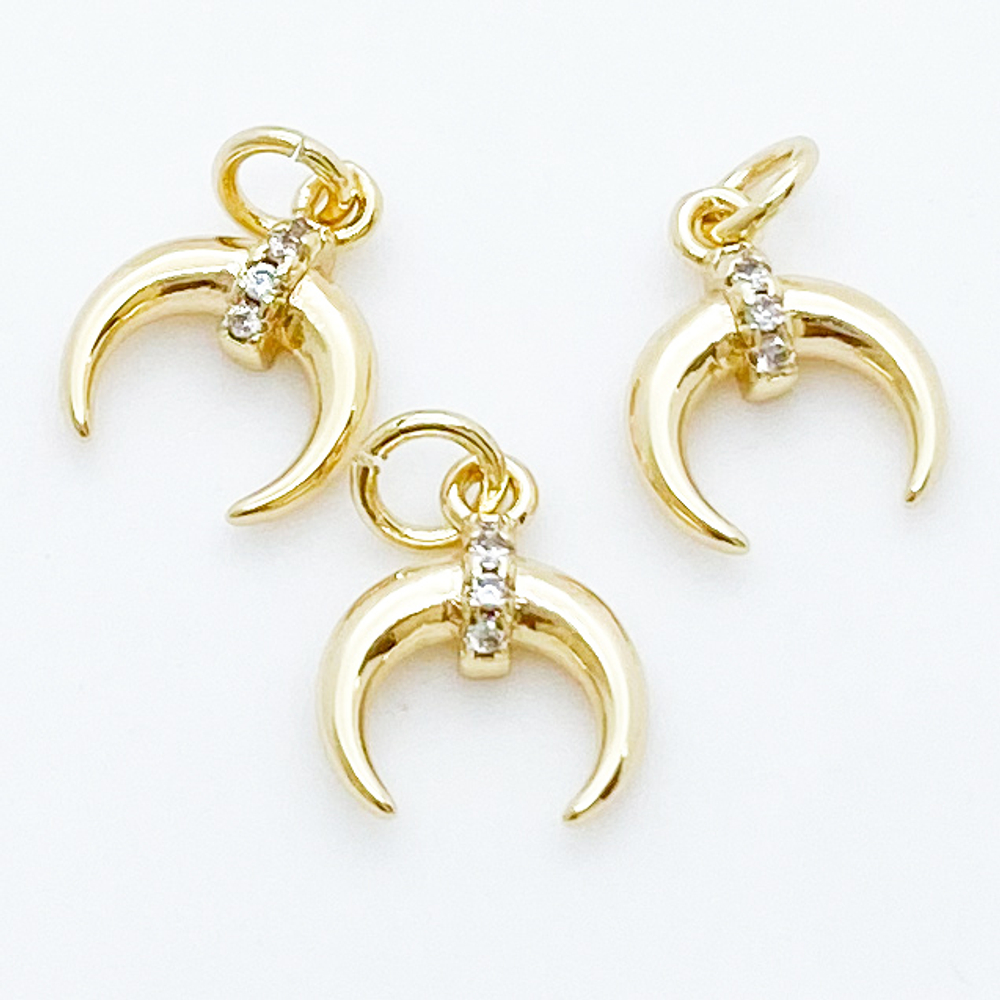 Подвеска Лунница, цвет золото, фианиты, размер 11*8 мм, цена за 1 шт