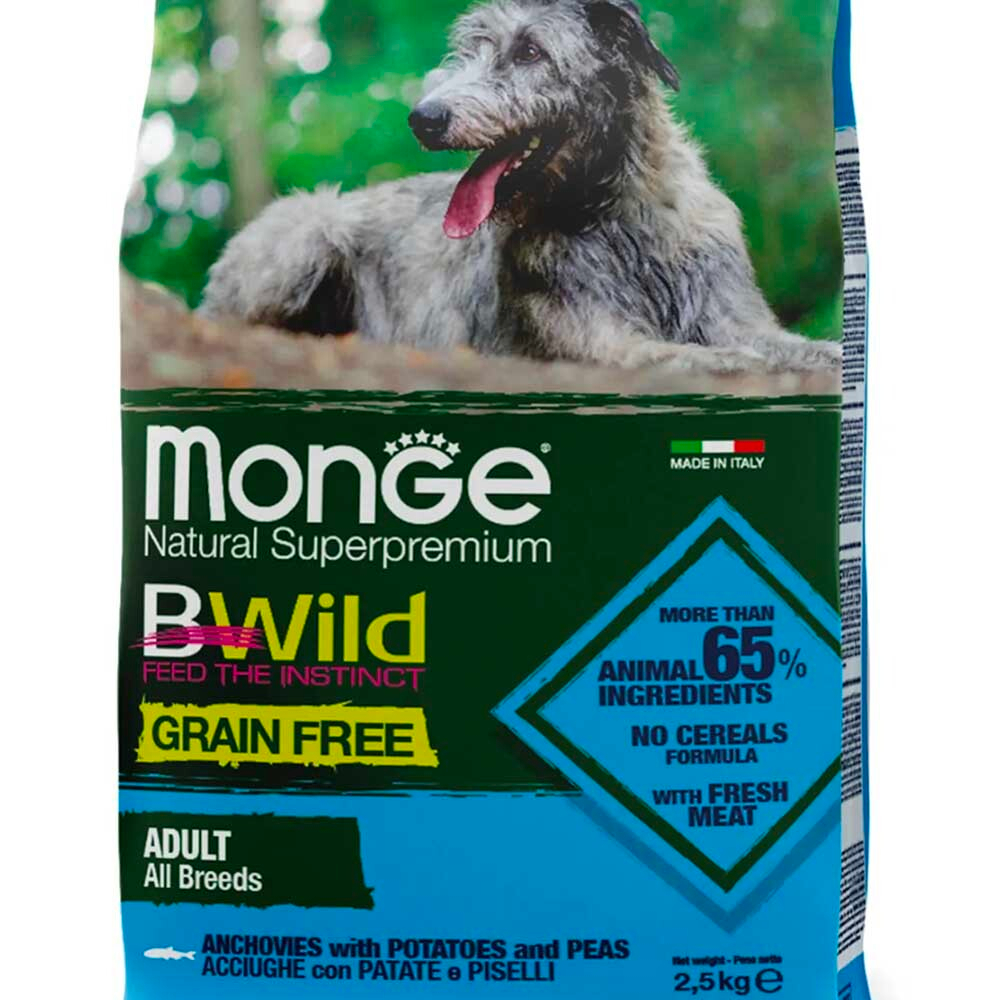 Monge Dog All Bwild GF Anchovies - беззерновой корм для собак (анчоус с картофелем и горохом)
