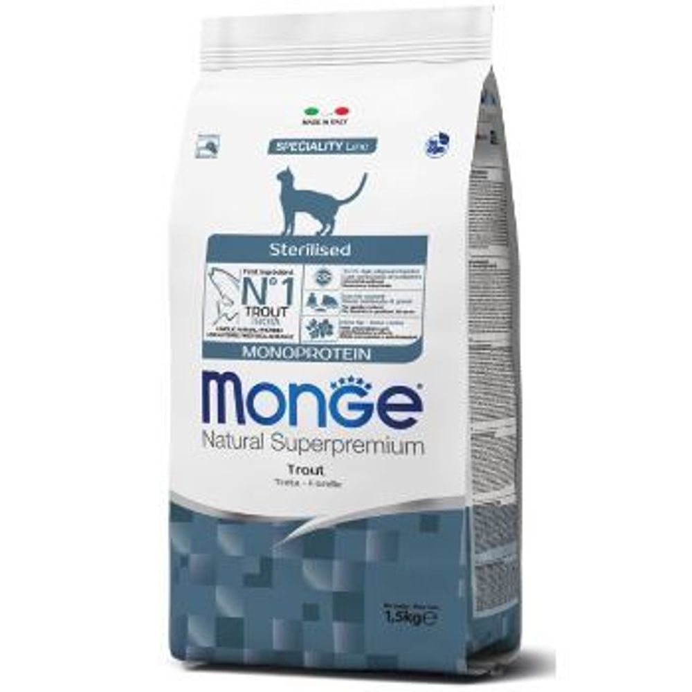 Monge Cat 1.5кг Monoprotein Sterilised Trout Сухой корм для стерилизованных кошек Форель