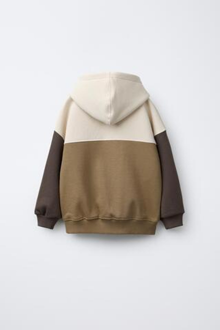 ZARA ТОЛСТОВКА В СТИЛЕ COLOR BLOCK С ЭТИКЕТКОЙ, СВЕТЛО-БЕЖЕВЫЙ
