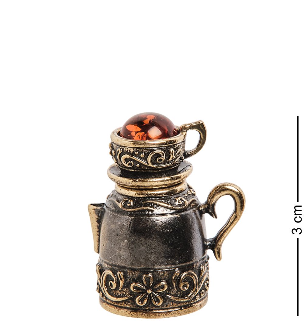 AM- 696 Наперсток «Чайник с чашкой» (латунь, янтарь)