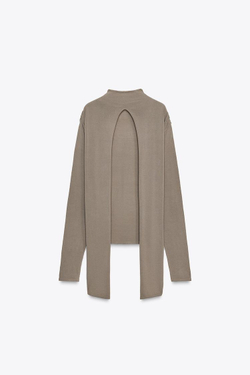 ZARA ТРИКОТАЖНЫЙ ТОП С УЗЛОМ НА СПИНЕ, СЕРО-КОРИЧНЕВЫЙ